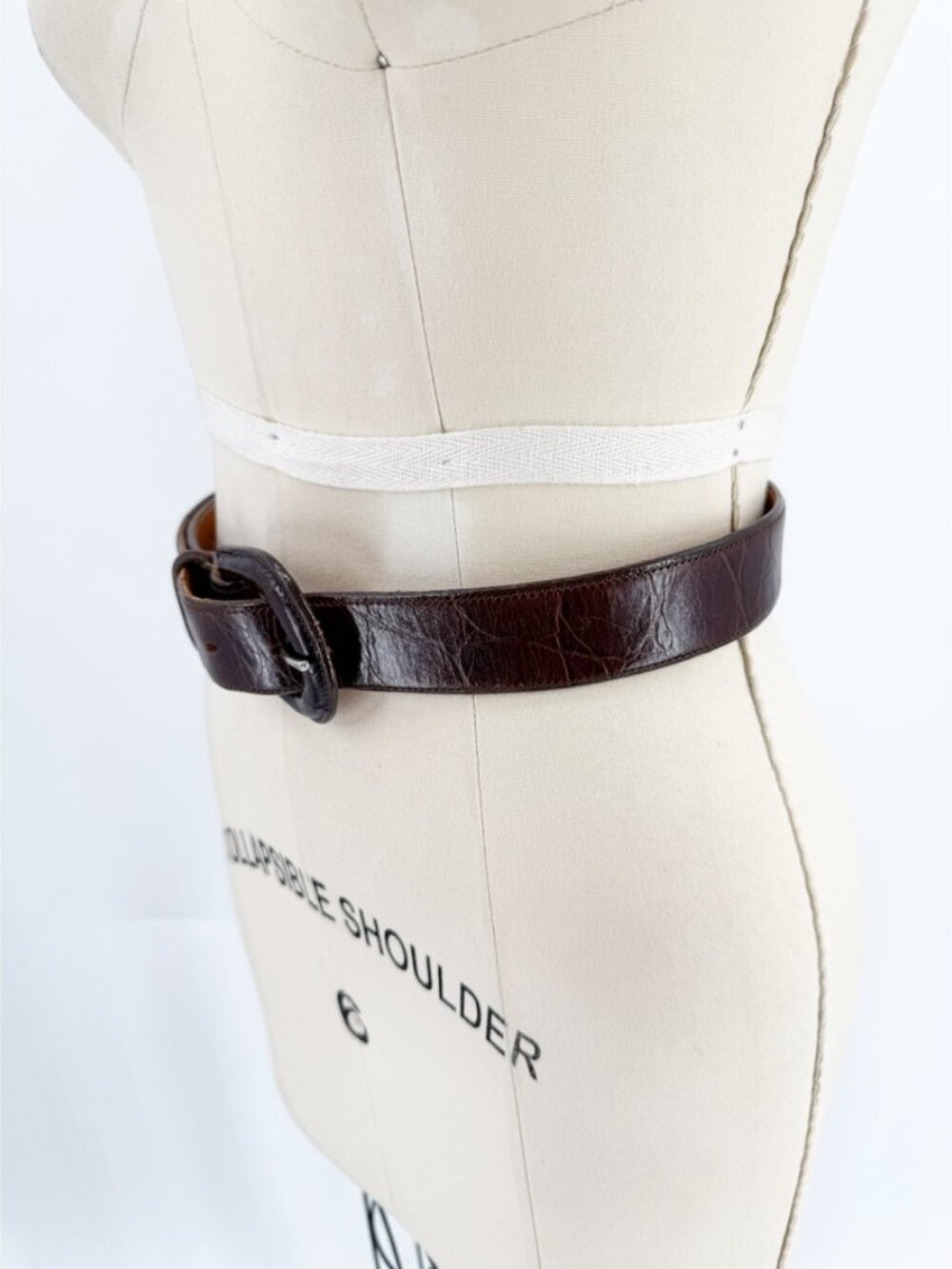 Zele' 100% Cowhide Leather Belt 32 L Alligator Croc Print Dark Brown Vtg - Picture 4 of 7